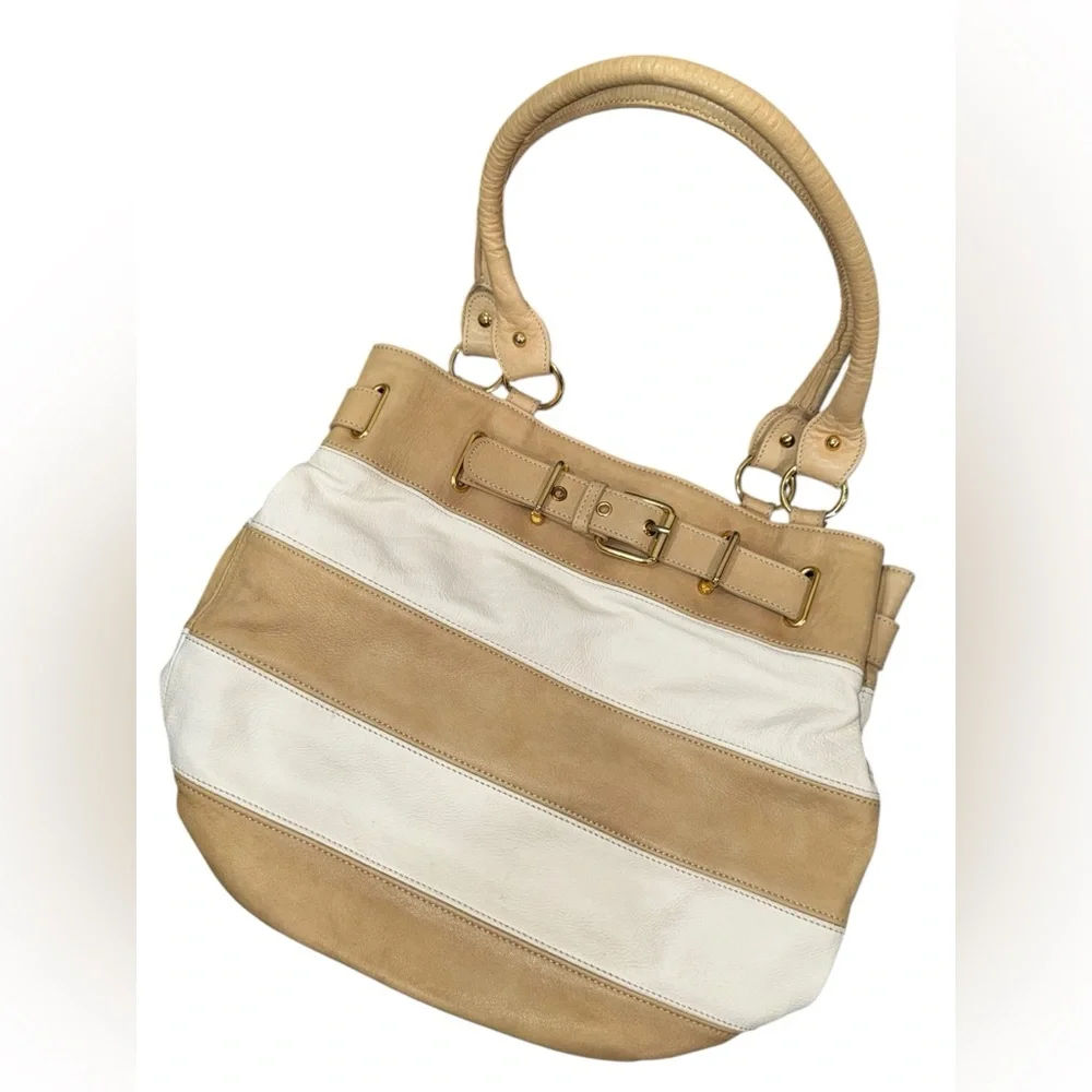 Genuine‎ Leather Tan and White Women's Shoulder Bag